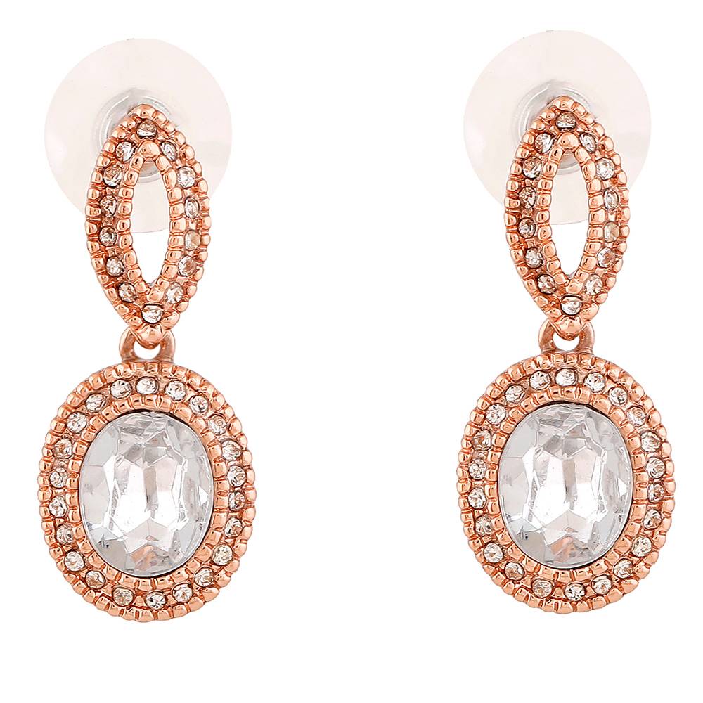 Estele Rose Gold Plated Sparkling Drop Earrings With White Crystals For Girls And Women