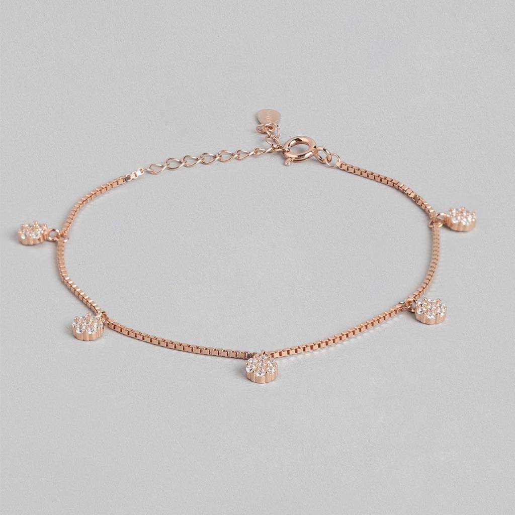 Radiant Rose 925 Sterling Silver Rose Gold-Plated Bracelet With Cubic Zirconia : BR-80242-RG