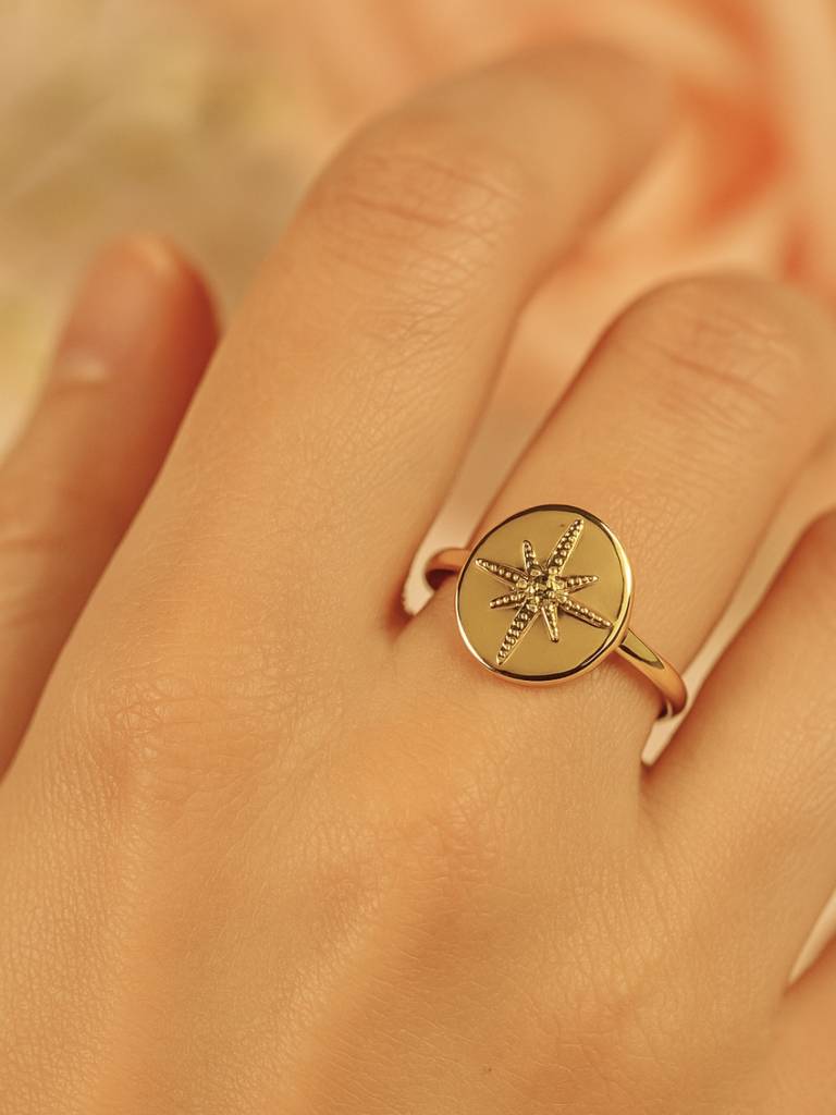 Adjustable Mop Star Ring In 14K Gold Plated Stainless Steel : ATR572MSR
