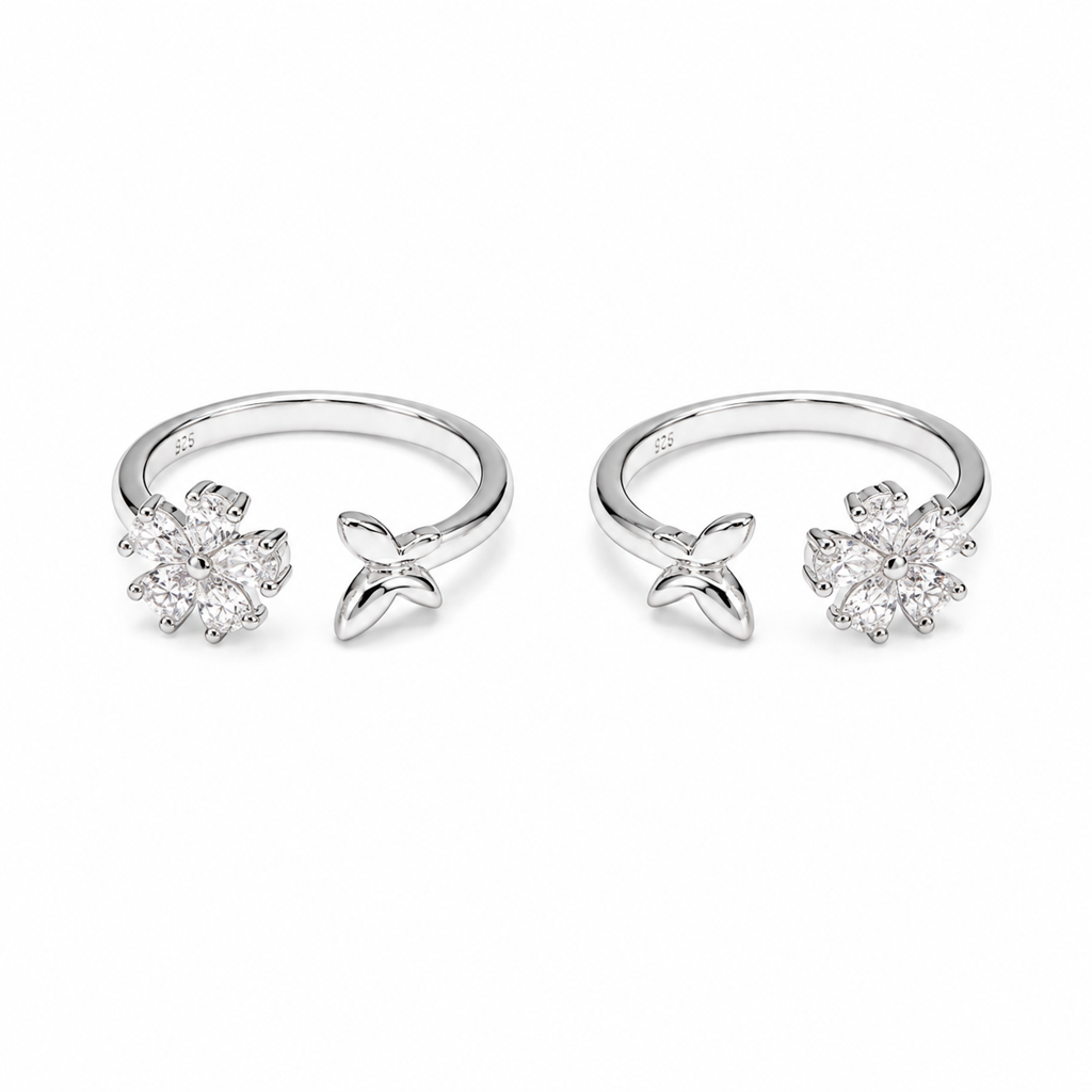 925 Silver Flower Petal Toe Ring : TR00395