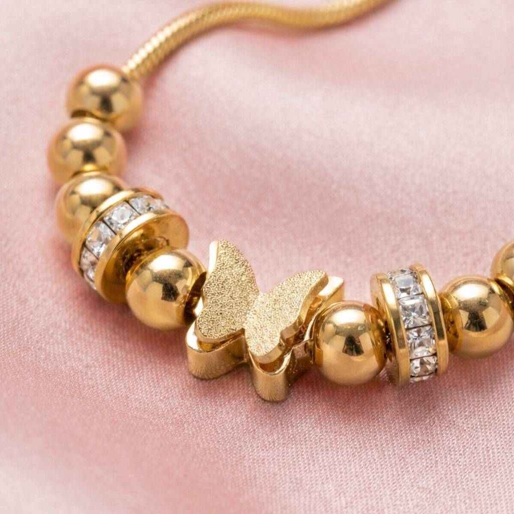 Gold Plated Butterfly Charm Anti-Tarnish Bracelet : HSPS60MB1529