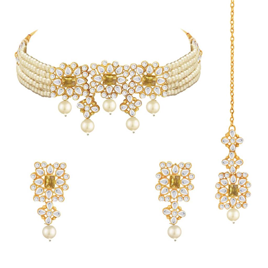 Peora Ethnic Indian Traditional Kundan Studded Necklace & Jewellery Set Gift For Women Girls : PF37N224LCT