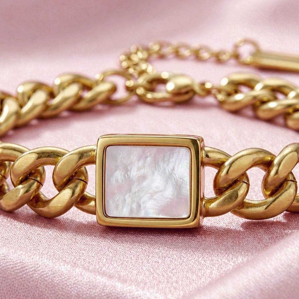 Pearl Accent Chunky Gold Chain Bracelet Anti-Tarnish For Women : HSPS60MB1901