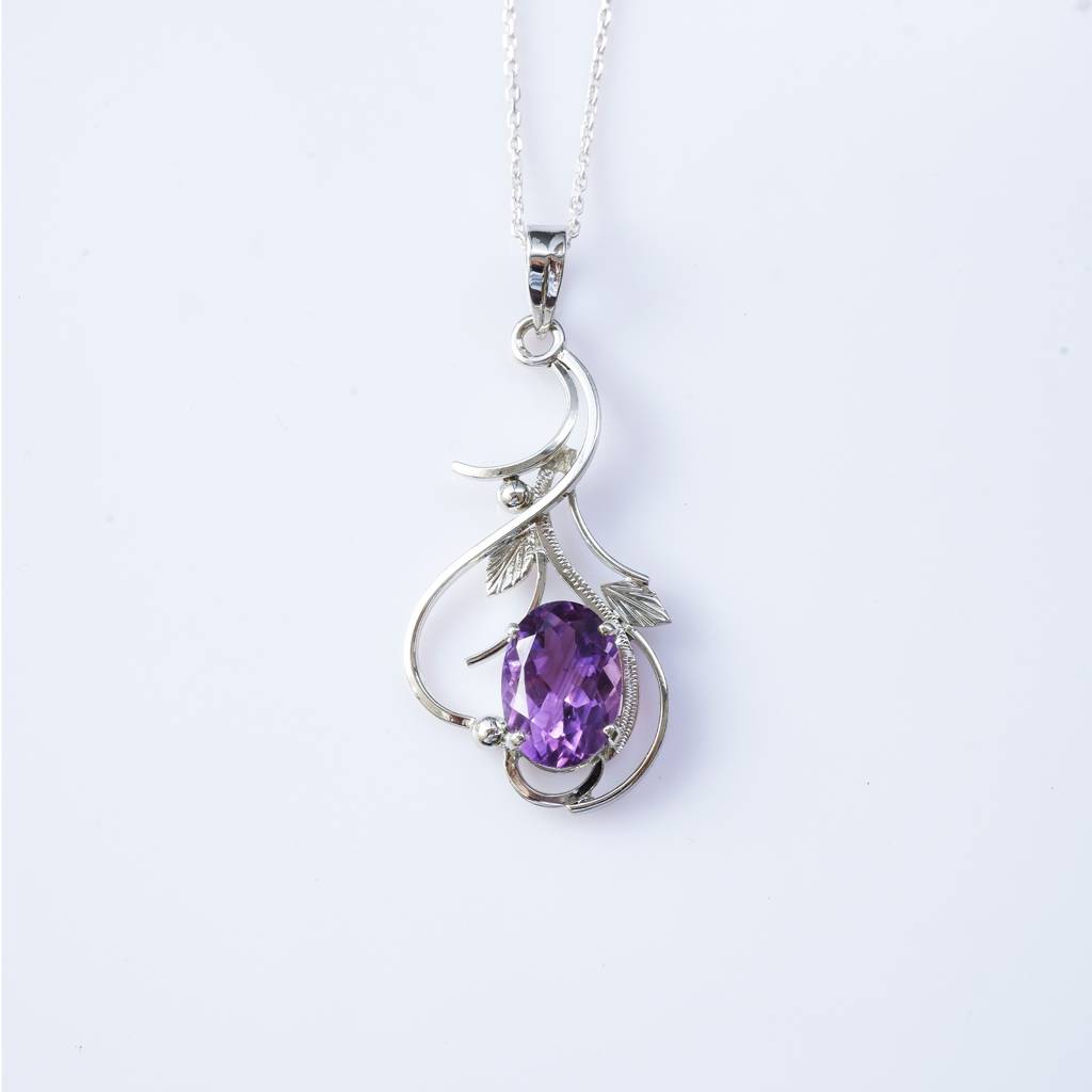 925 Sterling Silver Amethyst Pendant With Chain For Women | Gemstone Pendant | Handmade Silver Jewelry | Elegant D : FU-1260-C