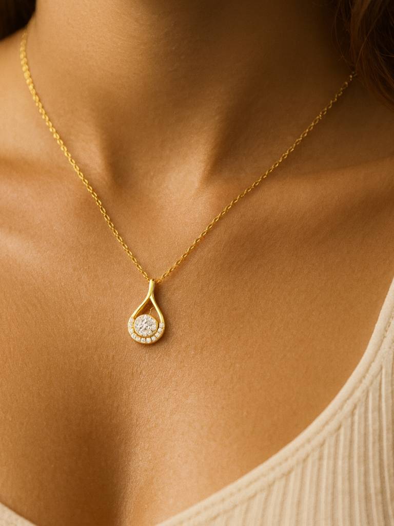 Anti-Tarnish White Solitaire Teardrop Pendant Chain | 18K Gold Cz : ATC647WSTPC
