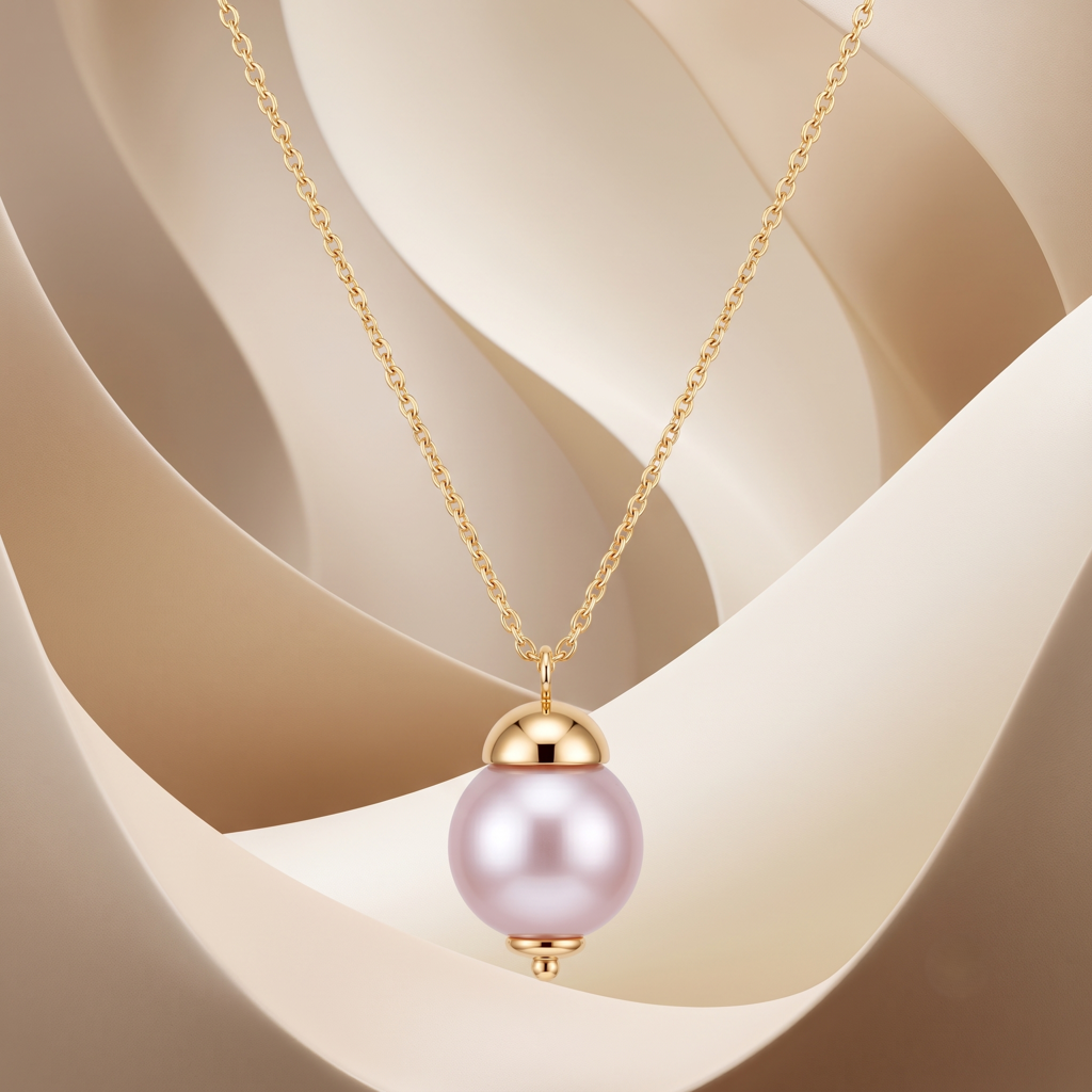 Gold Plated Brass Pink Pearl Drop Pendant Necklace : SCDELPS0472
