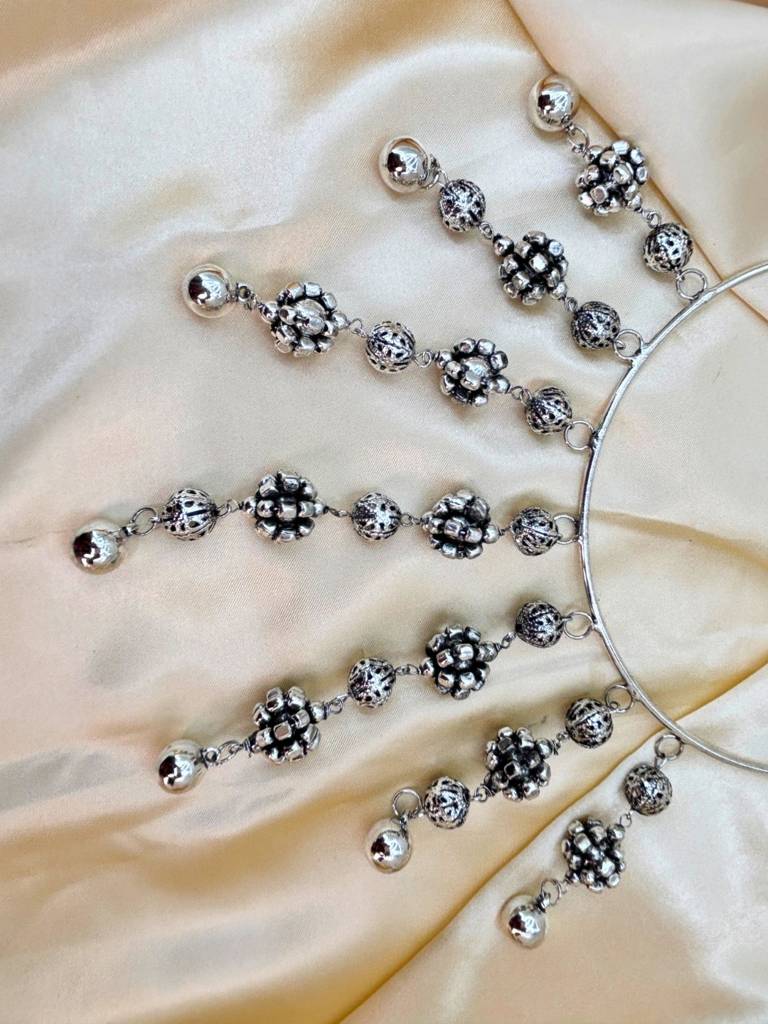 Antique Oxidised Engraved Bead Statement Boho Hasli Choker Necklace : VI26NK0103