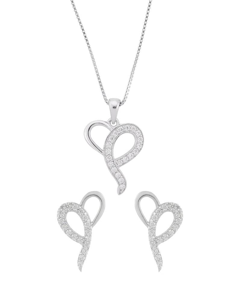 Stylish Abstract Love Shape Cz Stone Pendant With Matching Earrings : JS-10008-R