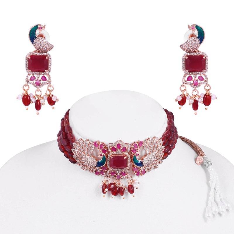 Luxury Rose Gold Finish Cz Multi String Choker Set – Bridal & Festive Wear : AD-934-RGRBNKER