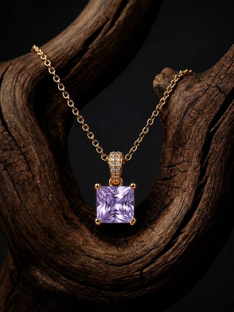 Square-Cut Pendant Necklace & Huggie Earring Set : SET1011PQSD