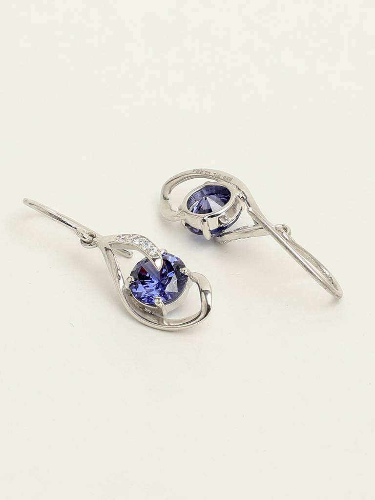 92.5 Sterling Silver Rhodium Plated Swiss Zirconia Royal Blue Eye Dangler Earrings Gift For Women & Girls : CSCLRE3RD_BS