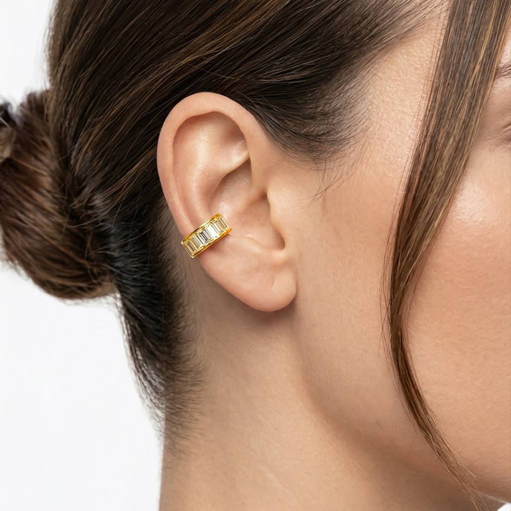 Gold-Toned Cubic Zirconia Ear Cufff- Waterproof, Classic Office & Party Earcuffs : 100982