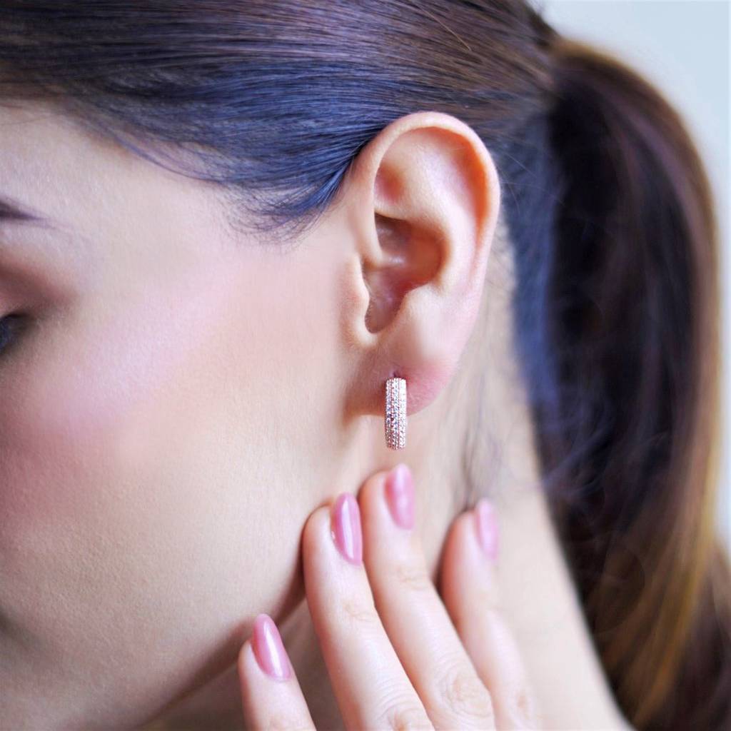 Petals Of Embrace Floral Rose Gold Huggie 925 Silver Earrings : EAR-20056