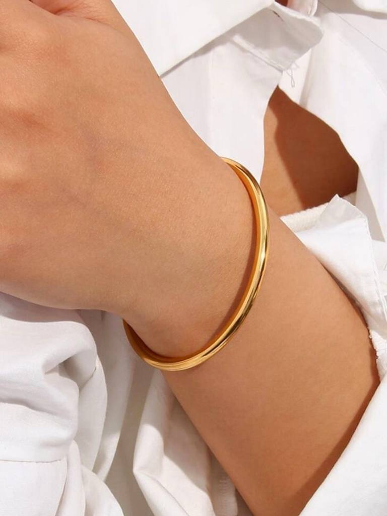 Plain Cuff Bangle Â 18K Gold Plated | Anti-Tarnish Everyday Bracelet : ATB706PCB