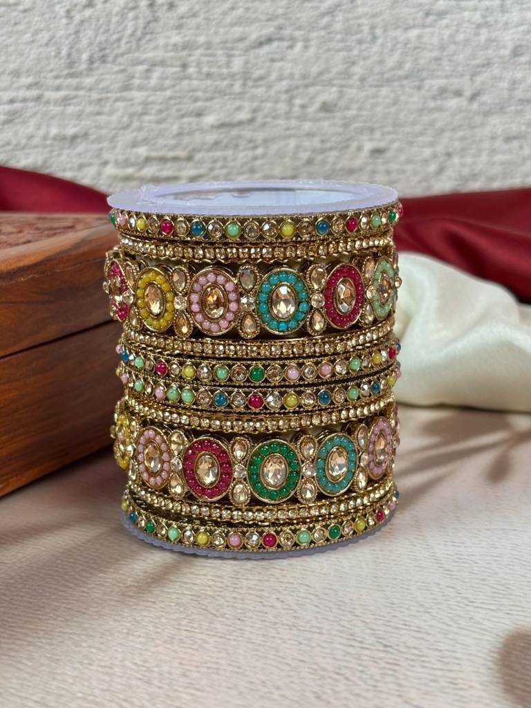 Traditional Multi Pearl Gold-Tone Bangles Set : HJ-32-24