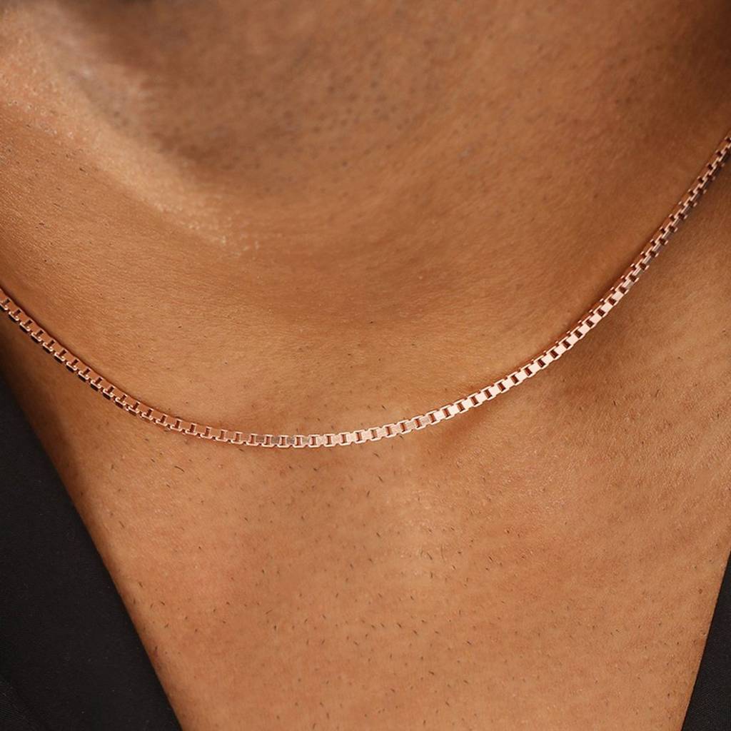 Classy Rose Gold Plated 925 Sterling Silver Box Chain For Him 24 Inches : CH-10052-RG-24-Inch