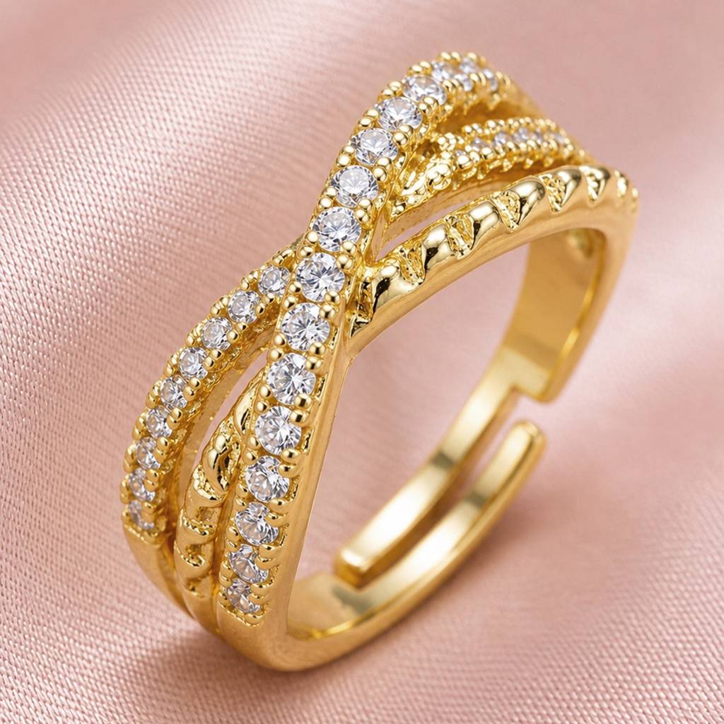 Artklim Minimalist Pavé Edge Gold  Anti-Tarnish Ring For Women : HSPS60MB1863