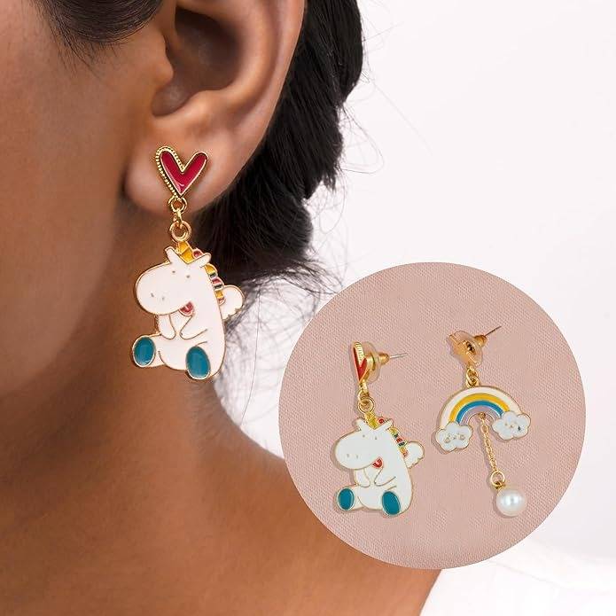 Unicorn And Rainbow Mismatched Drop Earrings : HSPS60MB0065