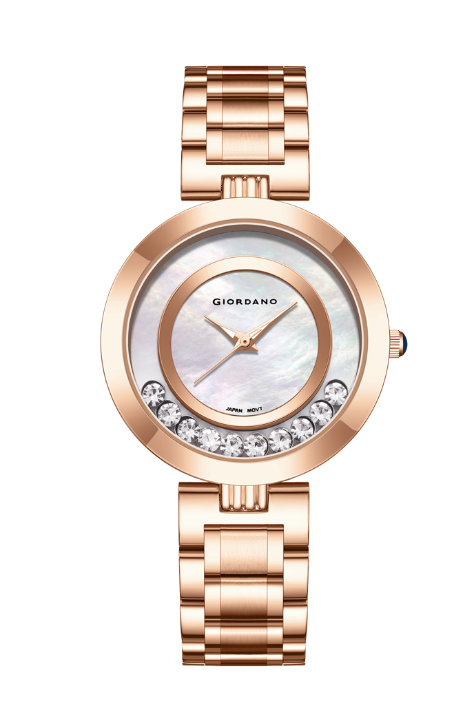 Giordano Dancing Diamonds Collection Analogue Watch For Women With Elegant Stainless Steel Strap And 3 Hand Mech : GZ-60083-55