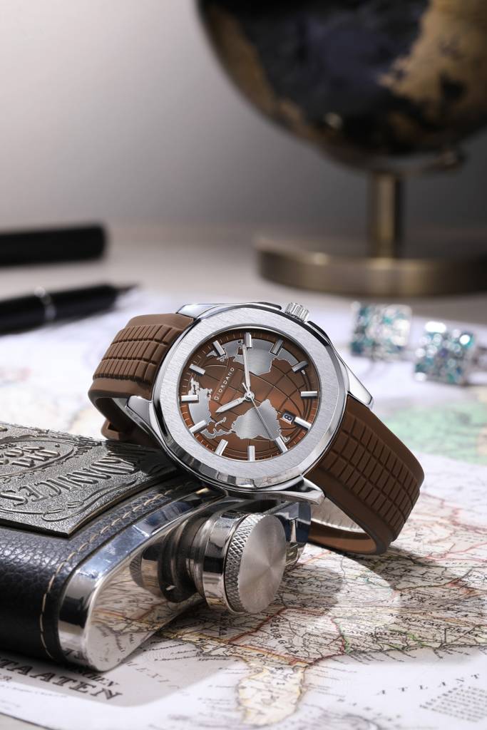 Stylish World Map Design Analog Watch For Men With Silver Case Round Dial, Textured Silicone Strap, Water Resist : GZ-50147-04