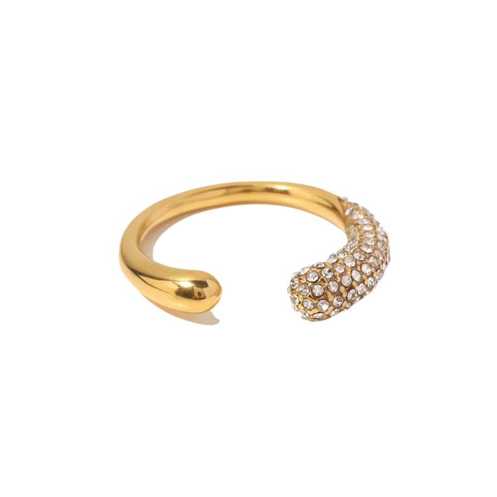18Kt Gold Plated Crescent Zirconia Ring, Iris : INIRIS
