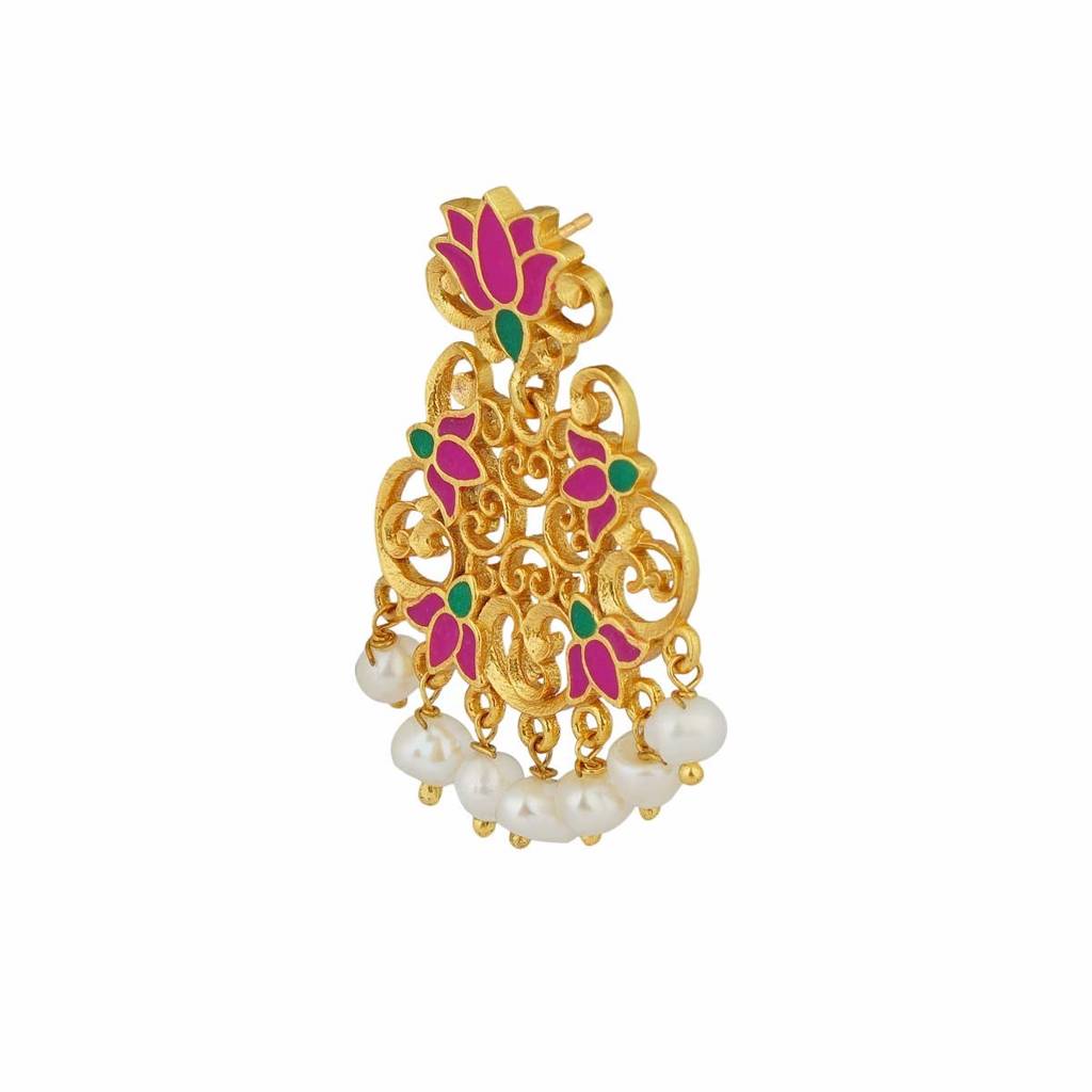 Mystic Lotus Stud Earrings In Pink Enamel : NE919EGP