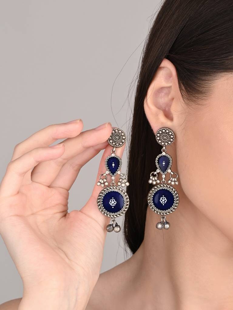 Hand-Painted Circular Drop Earrings : S24DJER320BLU