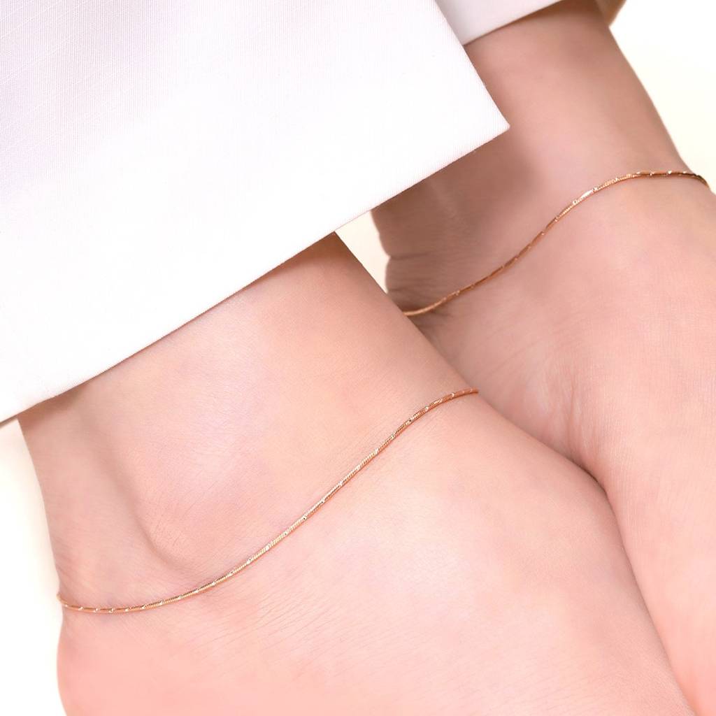 Simple Rose Gold 925 Sterling Silver Anklet : ANK-60070-PAIR