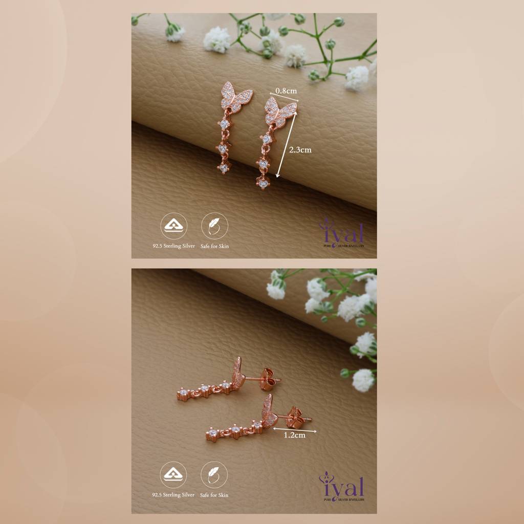 Butterfly Drop Rose Gold Polish 925 Silver Drop Earring : ED-14
