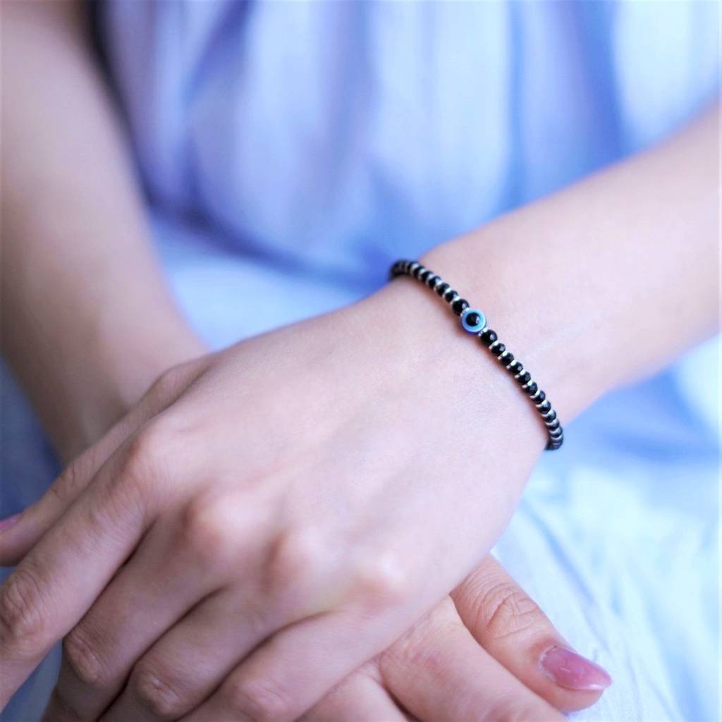 Beaded Evil Eye 925 Sterling Silver Bracelet : BR-80125