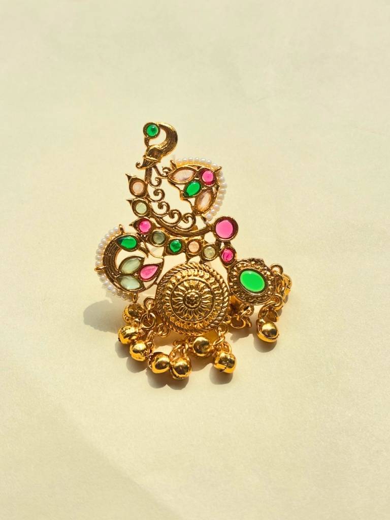Gold-Plated Kundan Stones Ghungroo Adjustable Finger Ring : VI26RIAD1000034
