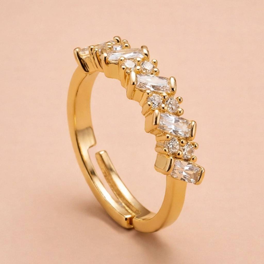 Gold-Plated Elegant Baguette Crystal Anti-Tarnish Ring : HSPS60MB1522