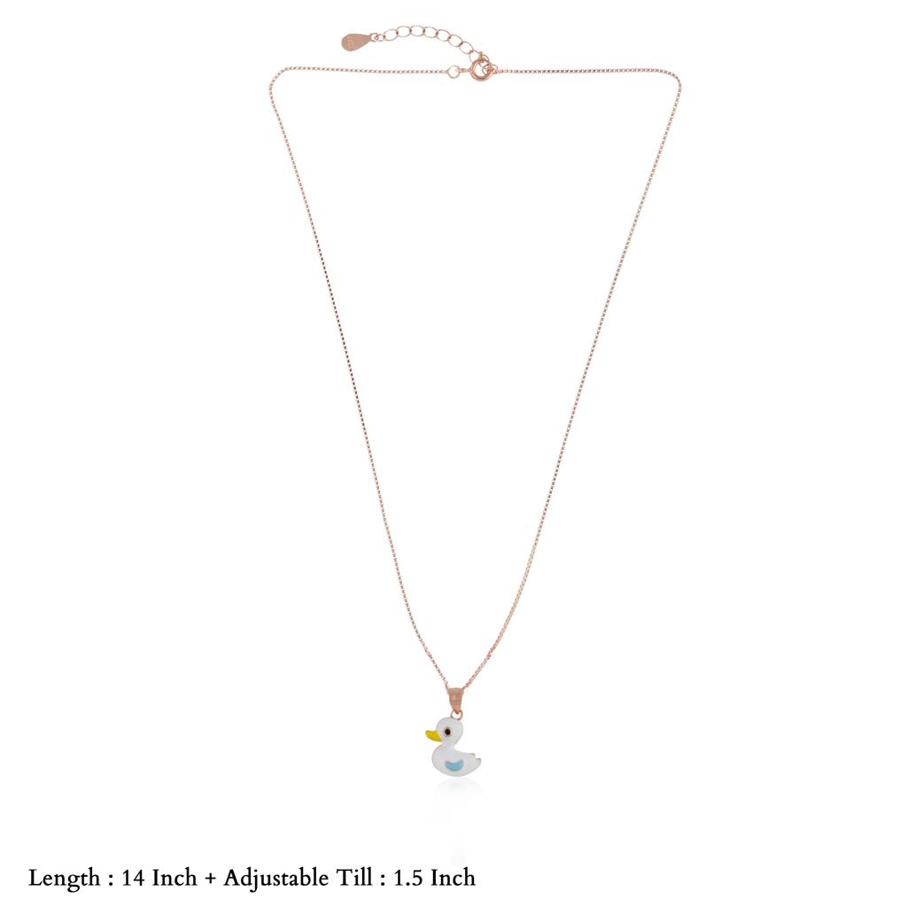 Lovely Duck Rose Gold Polish 925 Silver Kids Chain Pendant(3+ Years) : KP-174