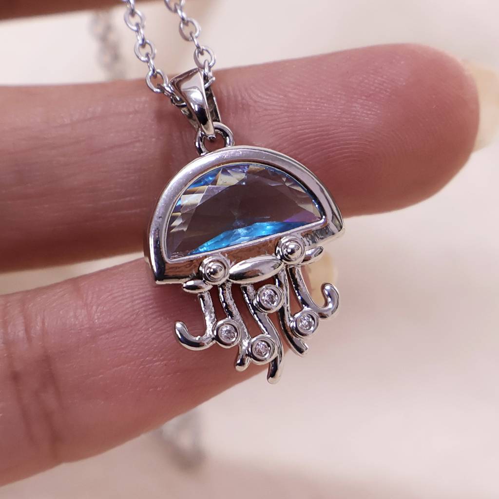 Women’S Silver Jellyfish Pendant Necklace | Ocean Inspired Fashion Jewelry For Girls & Women : LJMN003