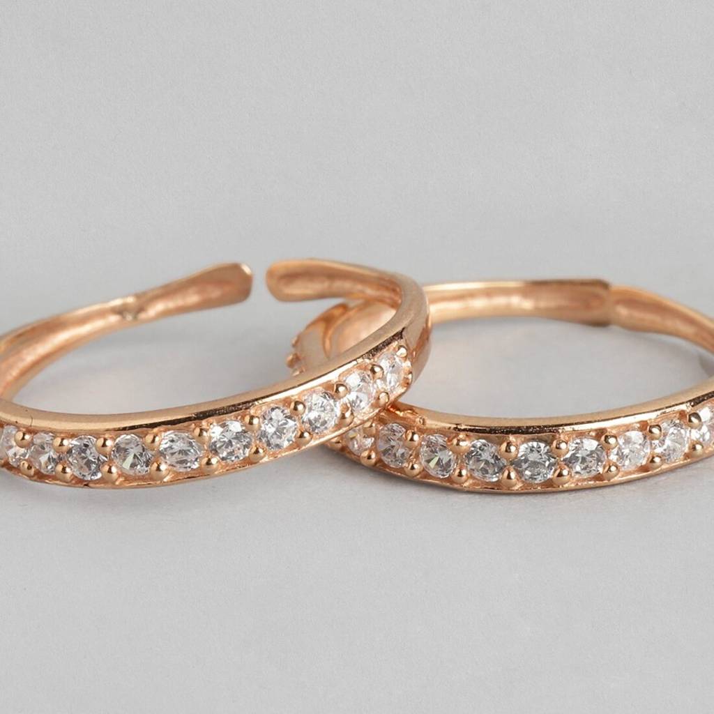 Rose Gold Glam One-Line Cz 925 Sterling Silver Cz Stud Toe Ring : TOE-10044