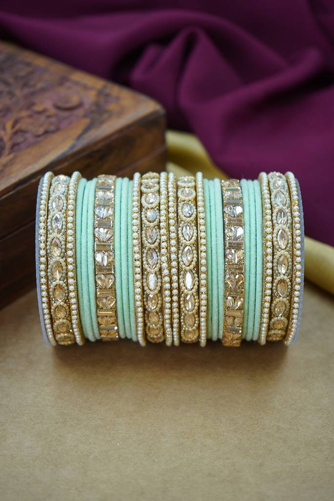 Premium Velvet Bangles Set – Wedding & Party Wear : HJ-28-24-PISTA