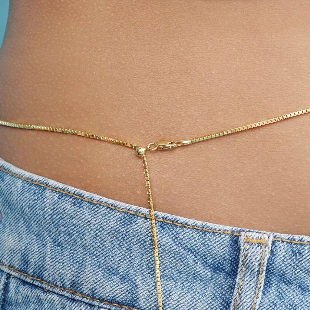 Luxurious Gold Plated 925 Sterling Silver Snake Chain Sliding Waist Chain : WC-10008-G-36-INCH