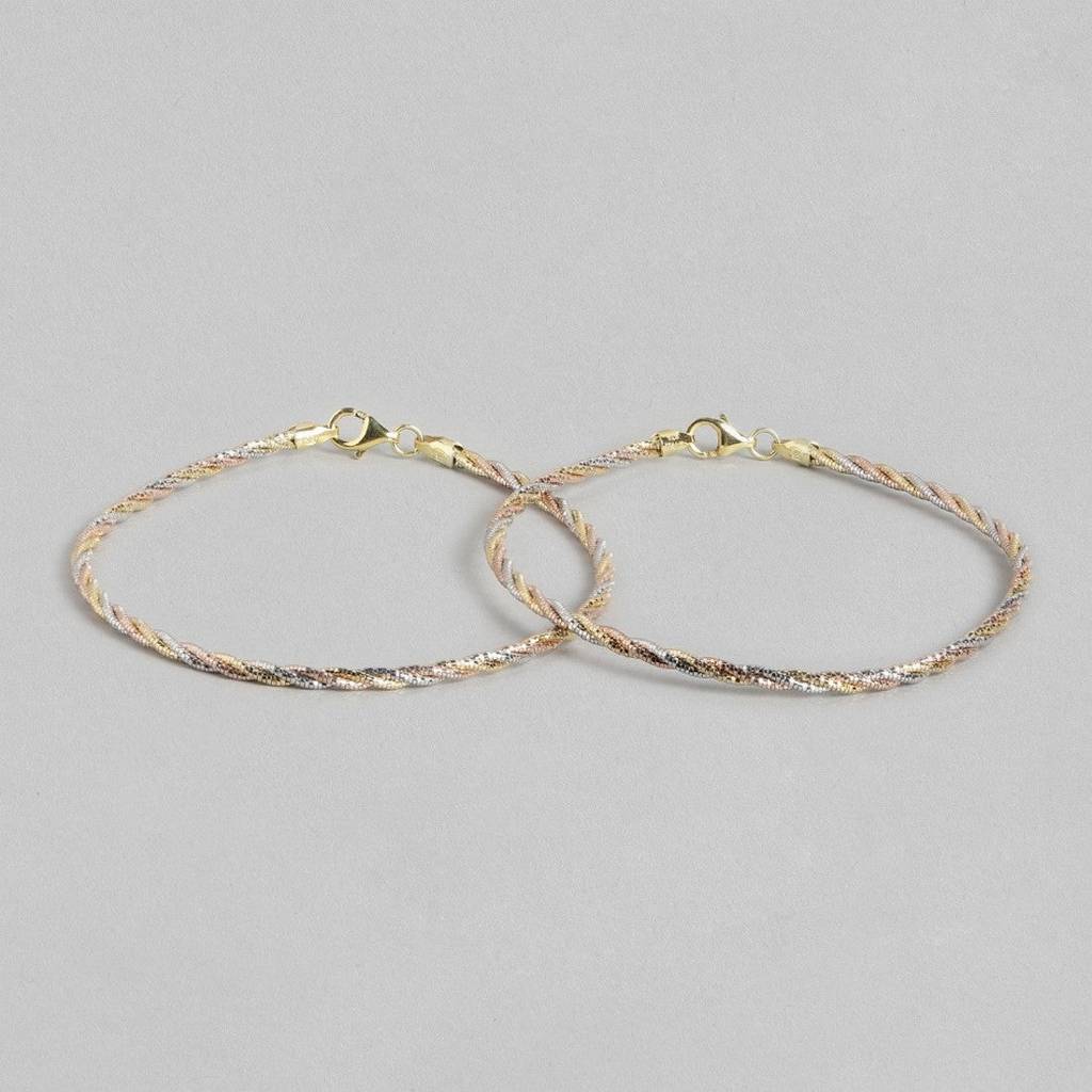 Twisted Triple Toned 925 Sterling Silver Anklet : ANK-60071-PAIR