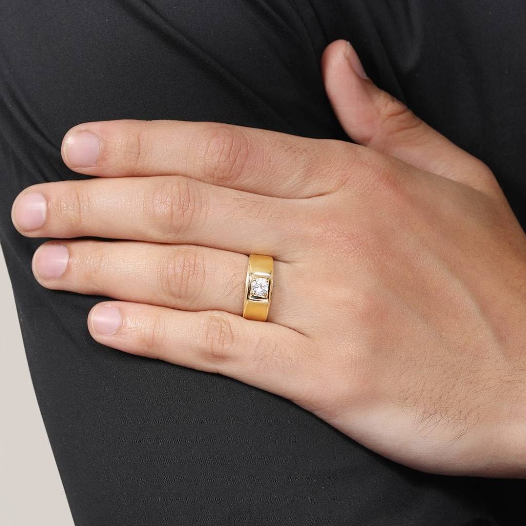 Radiant Gold Glow 925 Sterling Silver Ring With Cubic Zirconia For Him (Adjustable) : RNG-40160