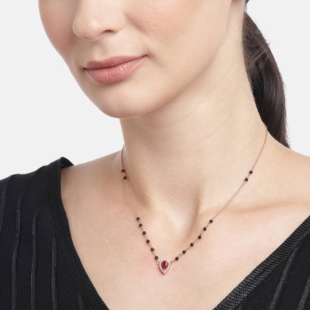 Blushing Vows Rose Gold-Plated 925 Sterling Silver Cz Mangalsutra : MGS-10042-RG