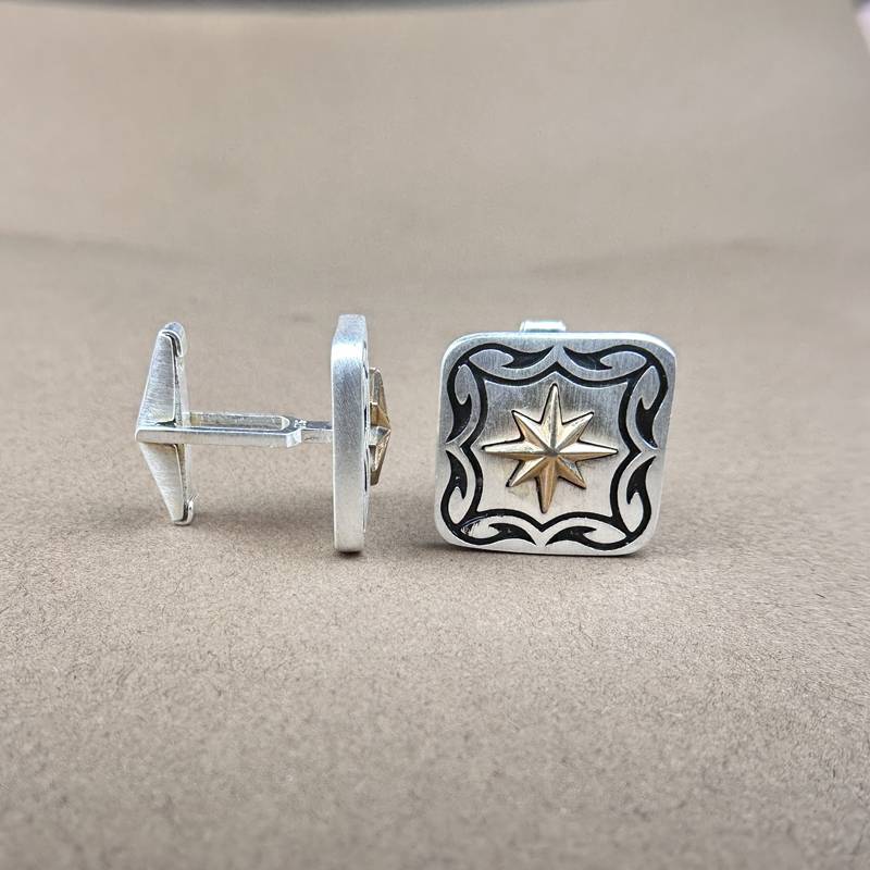 925 Pure Silver Men'S Square Carved Cufflinks | Silver Cuff Link : CUF1002