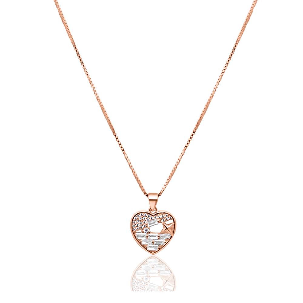 925 Pure Silver Zircon Studded Rose Gold Chain Pendant Set-Cps1018 : CPS1018