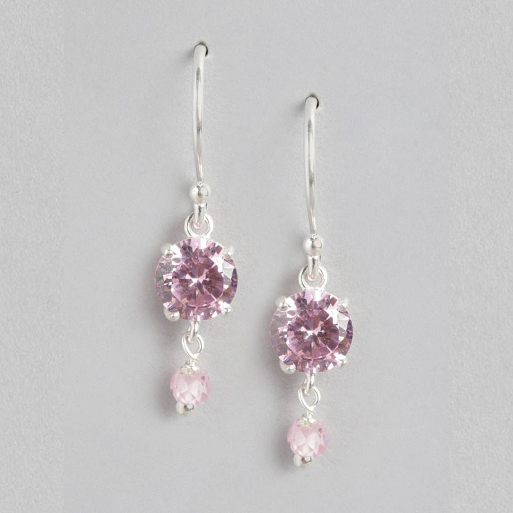 Blush Blossom Radiance Rhodium-Plated Cz 925 Sterling Silver Drop Earrings : EAR-20632-R