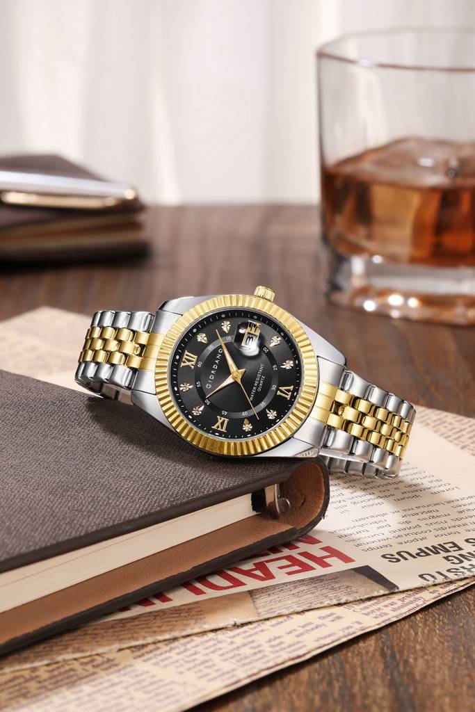 Giordano Analog Watch For Men - Dual-Tone Stainless Steel Strap, Crystal Indices And Fluted Bezel : GZ-50139-66