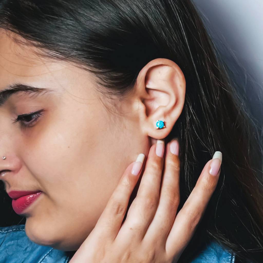 925 Silver Turquoise Stone Stud Earrings : IS-ER-SD-1259