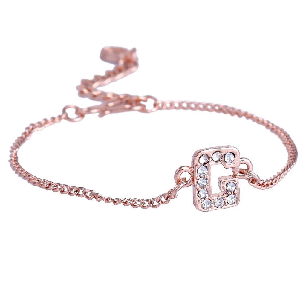 Estele Rosegold Plated Captivating Medium 'G' Letter Bracelet With Crystals For Women : 102178-RG-GBR