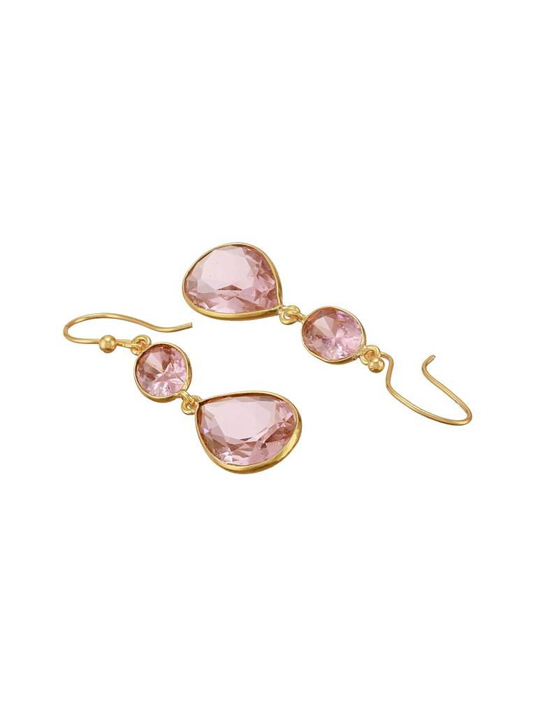 Gold-Plated American Diamond Studded Teardrop Shaped Drop Earrings : STER8198