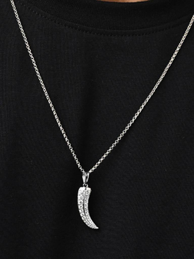 925 Silver Platinum Plated Swiss Zircon Katar Men Pendant Necklace With Chain Gift For Men & Boys : CSMNP27