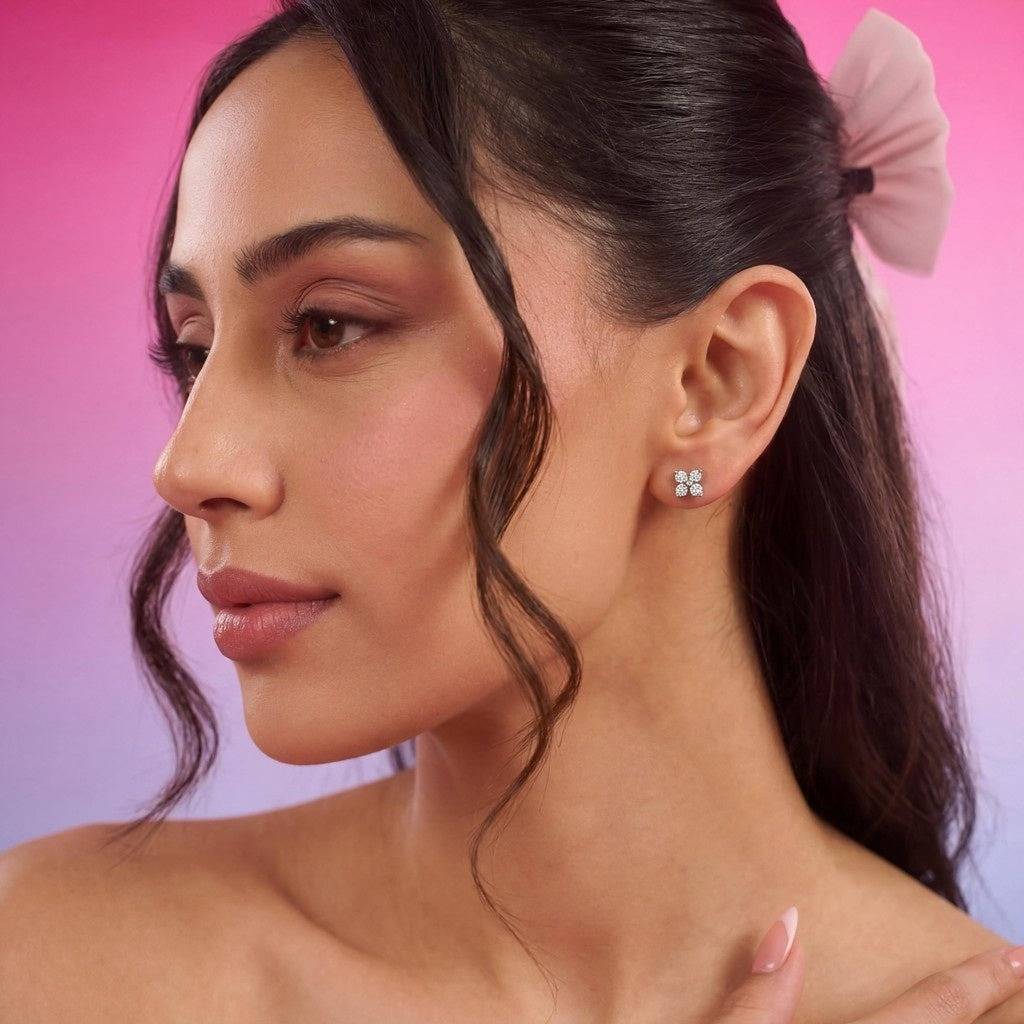 Floral Spark 925 Silver Stud Earrings : EAR-21085-R