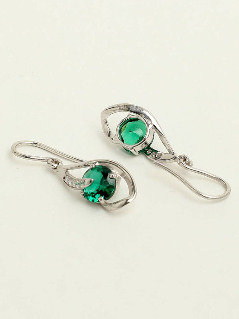 92.5 Sterling Silver Rhodium Plated Swiss Zirconia Dark Green Eye Dangler Earrings Gift For Women & Girls : CSCLRE3RD_EM